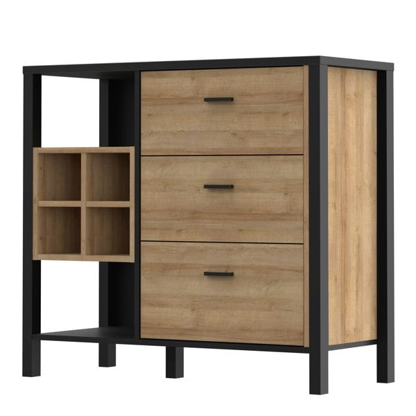 Furniture To Go High Rock 3 Drawer Display Chest in Matt Black/Riviera Oak