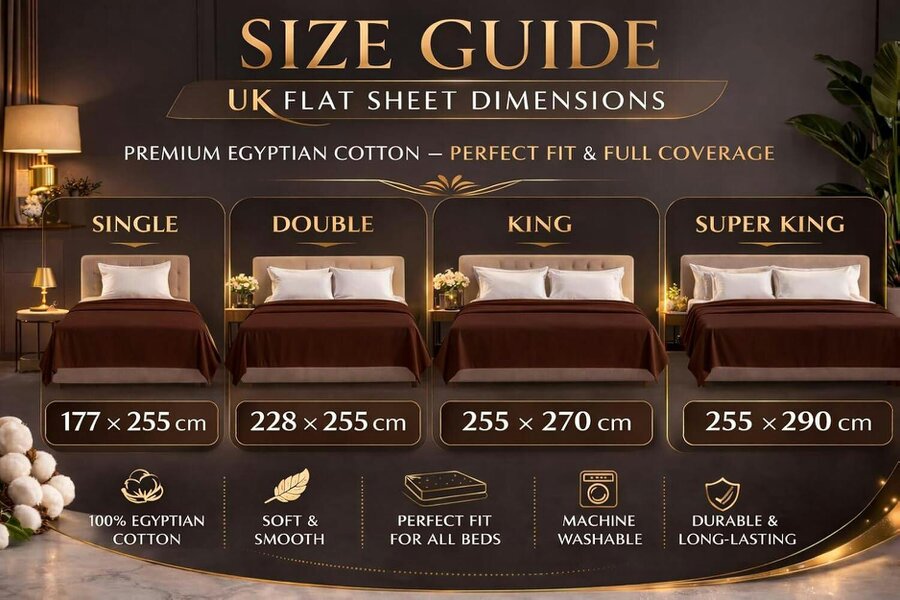 Night Zone 200 Thread Count Egyptian Cotton Flat Sheet – Hotel Quality Bed Linen - Chocolate