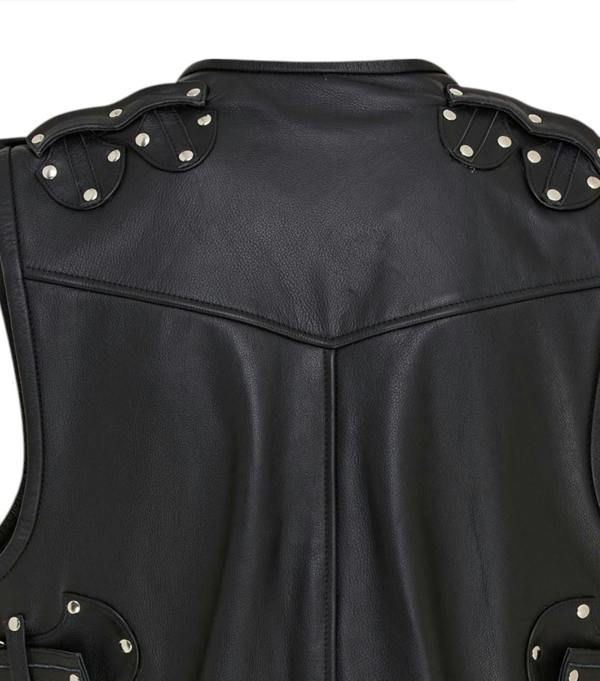 Infinity Leather Men’s Black Biker Leather Waistcoat Metal Buckles Vest - Coolgardie
