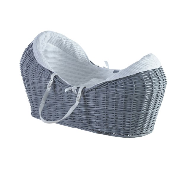 Kinder Valley White Waffle Grey Wicker Pod Moses Basket with Rocking Stand Deluxe Grey