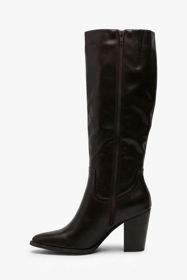 ikrush Mercedes Faux Leather Knee High Block Heel Boots