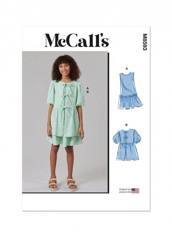 McCalls 8593 Paper Sewing Pattern – Kids' & Teens' Top & Dress, Size 7-14, Easy