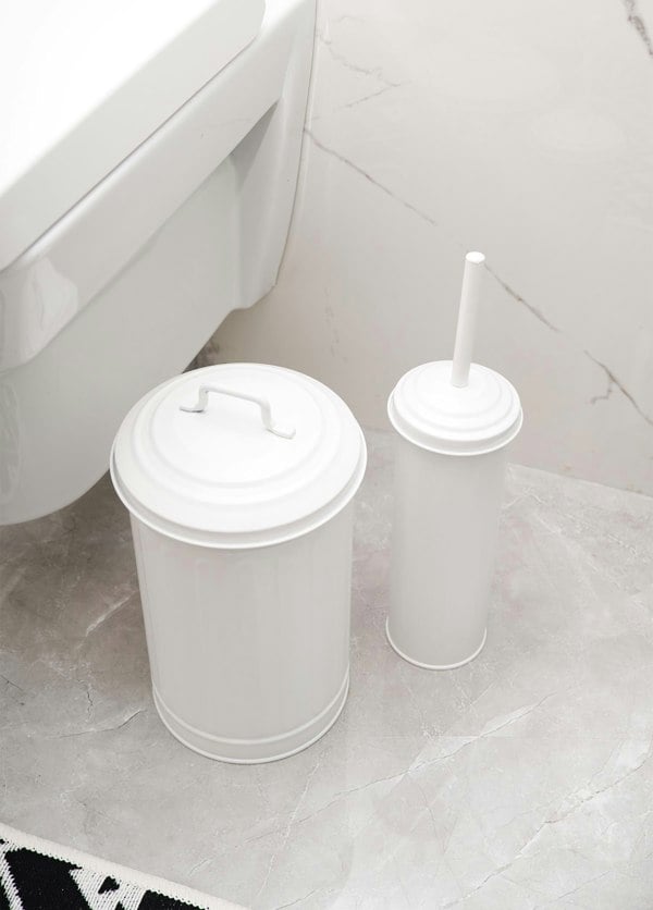 Rozi White Waste Bin & Toilet Brush Set