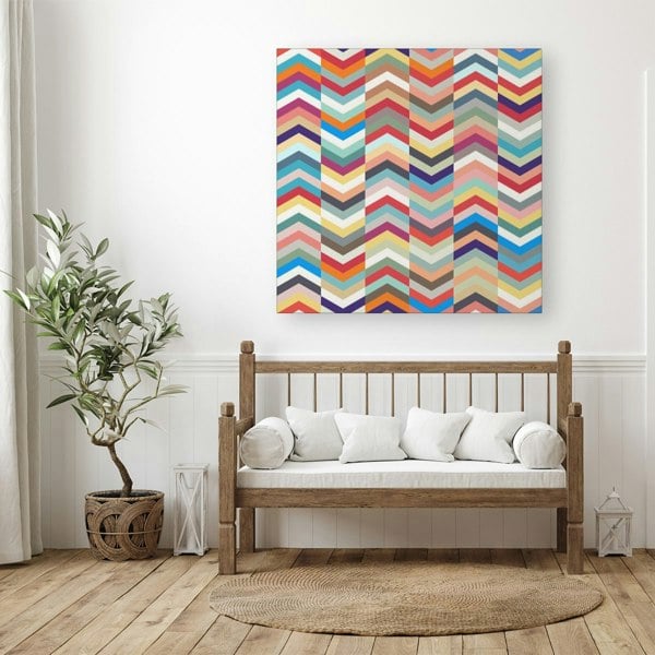 Warren Reed Geometric Multi Colored Chevron Pattern Canvas