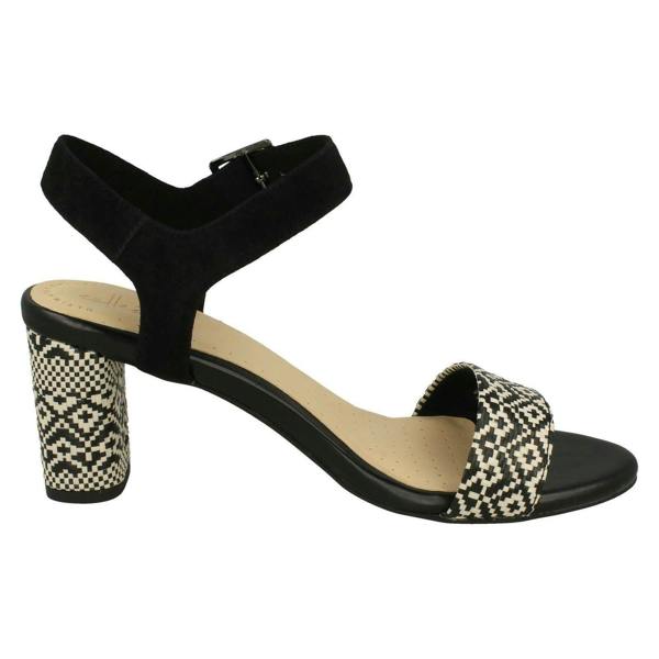 Clarks Ladies Clarks Block Heeled Peep Toe Sandals Amali Weave