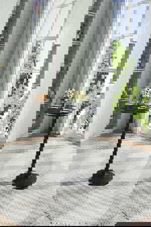 Living and Home Black Round Coffee Table with Metal Base