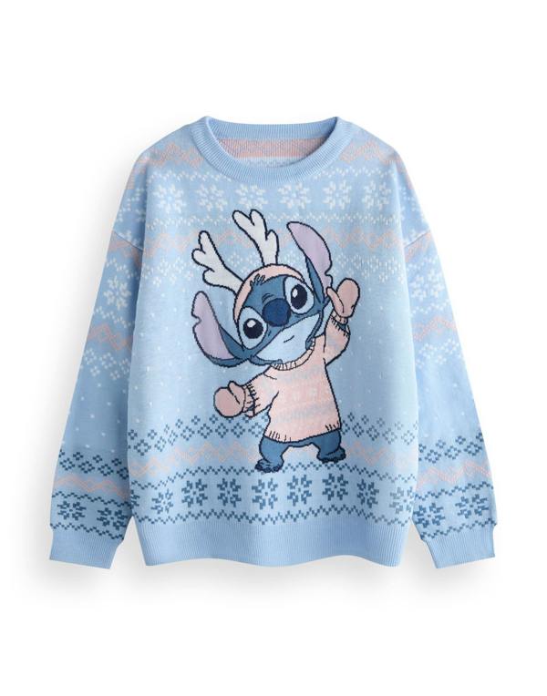 Disney Womens Blue Stitch Christmas Jumper