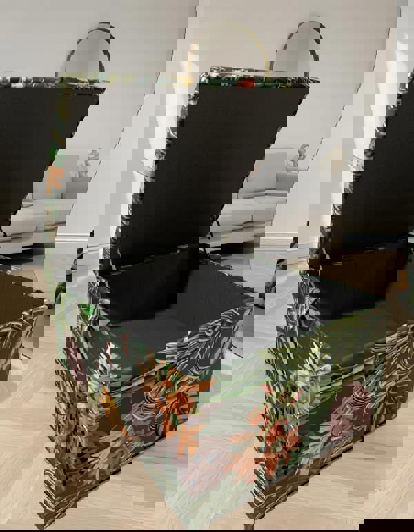 ISTOOLS Premium Green Floral Large Square Ottoman | Storage Footstool Pouffe UK