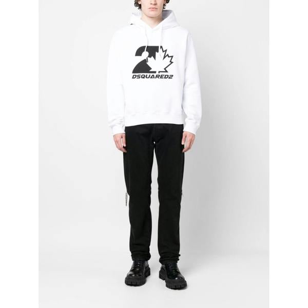 Dsquared Cool Fit Maple Leaf Hoodie   in  White
