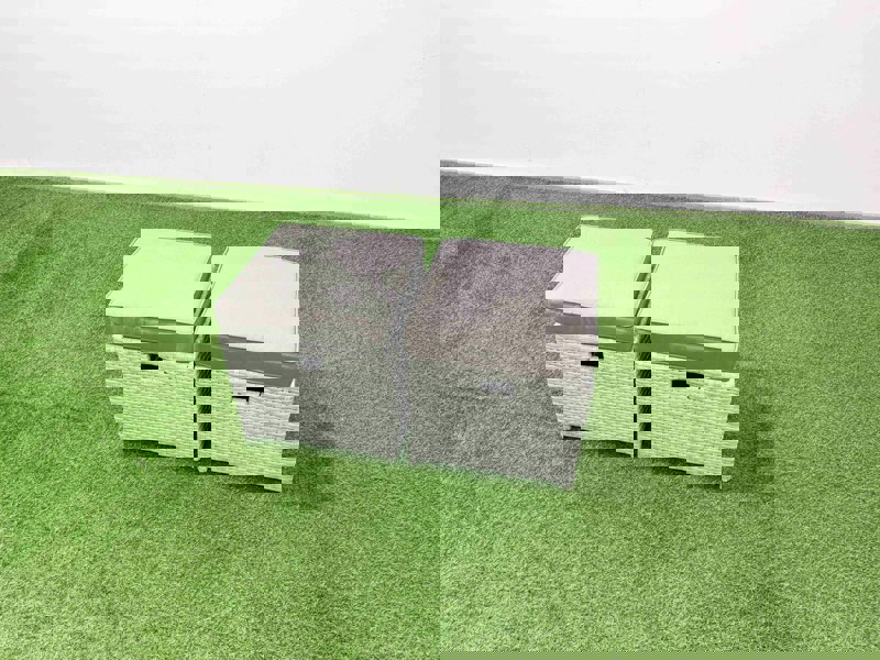 Fimous 10 Seat Rattan Garden Furniture Corner Sofa Set Outdoor Gas Fire Pit Table Set with 3 Footstools Light Grey