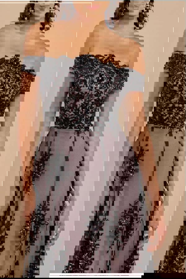 Bardot Sequin & Lace High Low Midi - Black DR3675