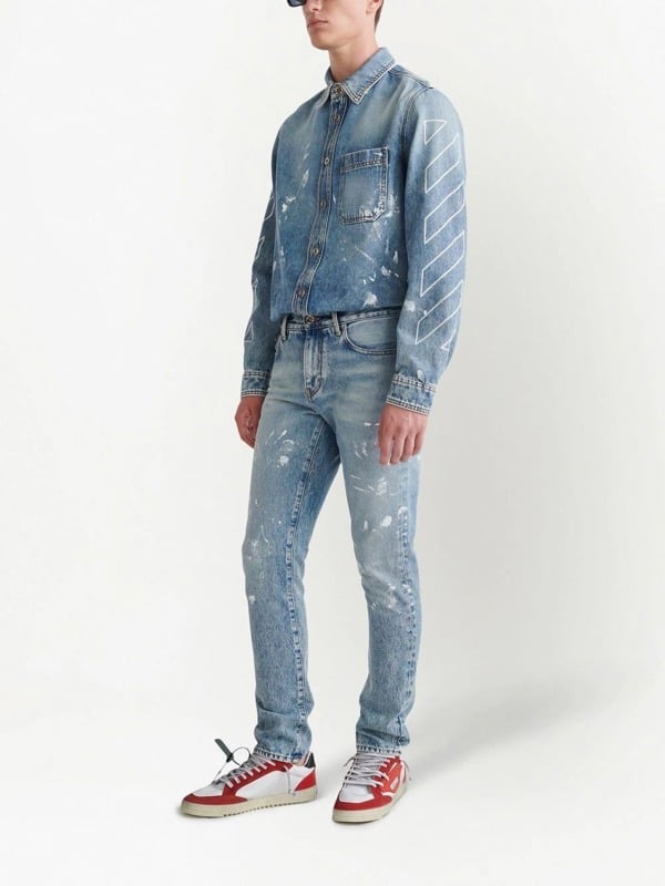 Off-White Diag Outline Print Vintage Men's Jeans - Blue