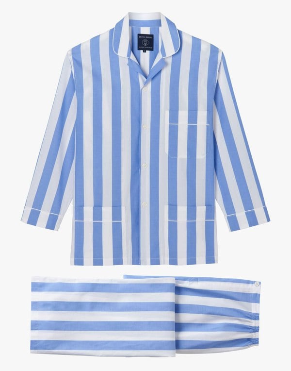 British Boxers Men's Crisp Cotton Pyjama Set – Boat Blue Stripe