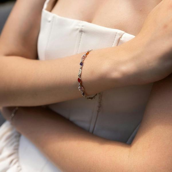 Spero London Multicolour Multi Cut Sterling Silver Bracelet