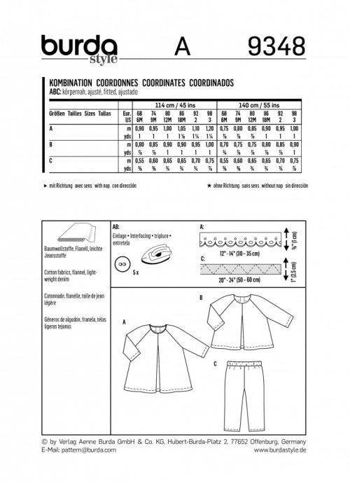 Burda Sewing Pattern 9348 Dresses, Trousers and Tops For Babies and Kids, 6 Months - 3 Years - Easy