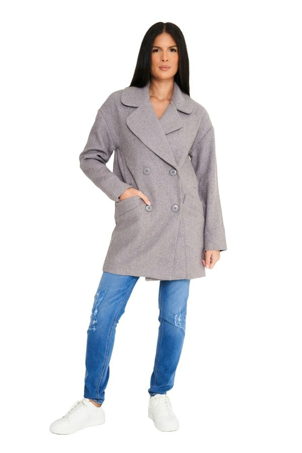 Elle Ladies Alice Wool Coat - Grey