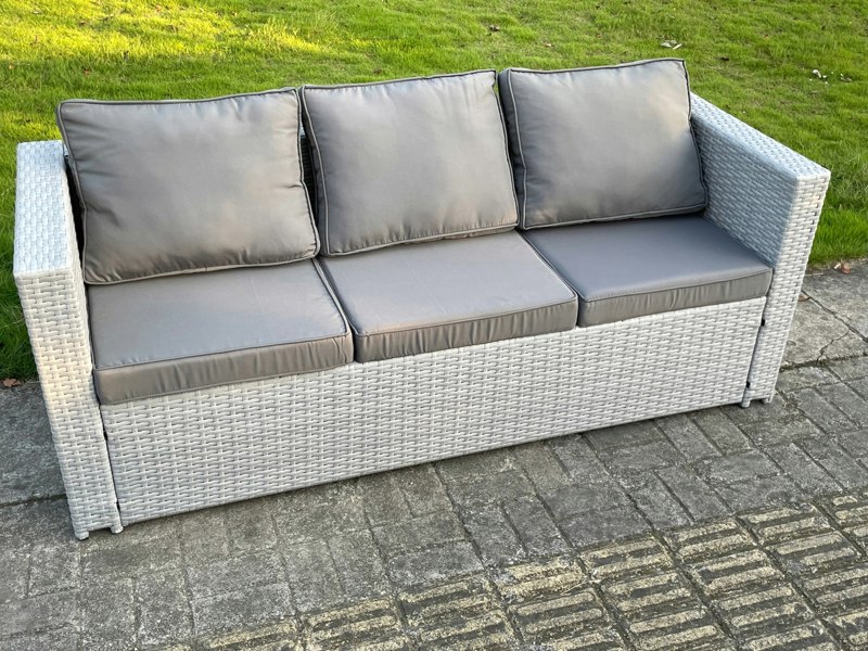 Fimous Rattan Outdoor Garden Furniture Set with 3 Sofas, Coffee Table, 2 Side Tables, 1 Footstool - 10 Seater - Light Grey