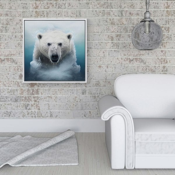 Warren Reed Polar Bear Splash Art Framed Canvas