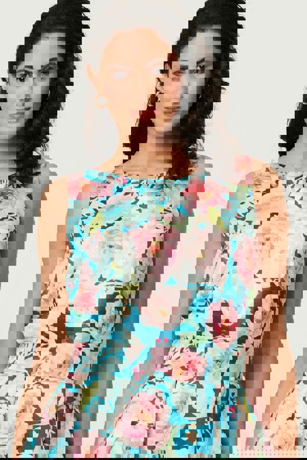 Blue | Floral Sleeveless Pleat Front Midi Dress