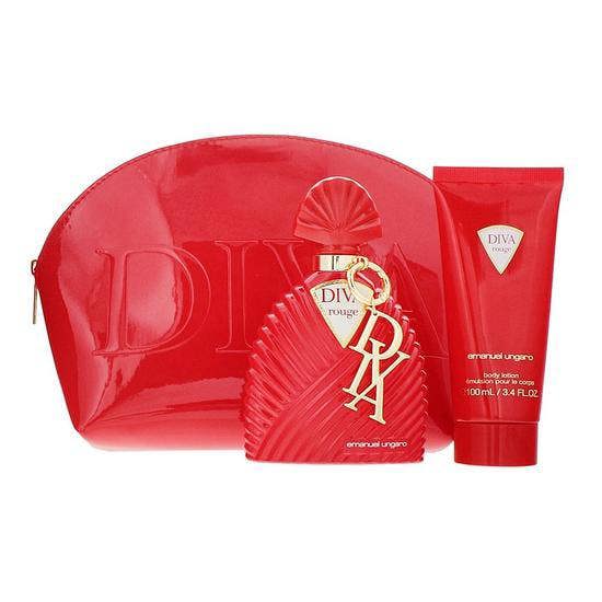 Emanuel Ungaro Diva Rouge Gift Set: Eau de Parfum 100ml + Body Lotion 100ml + Pouch