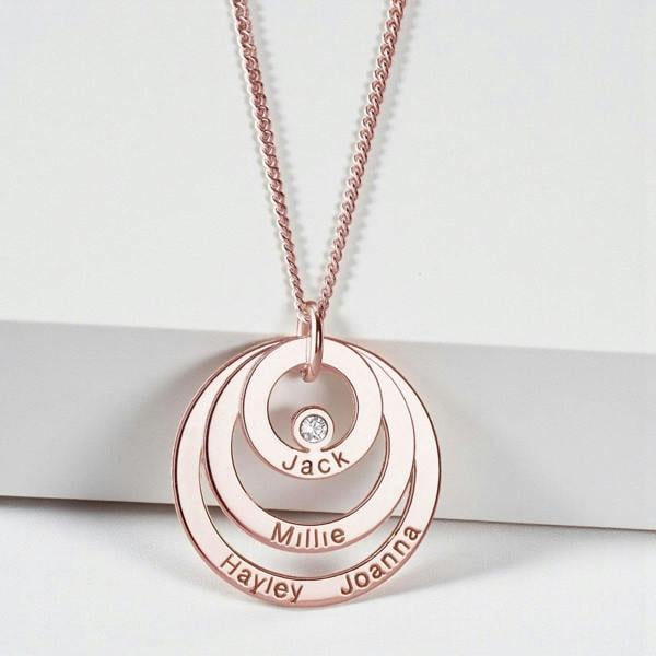 Christopher James of London 9ct Rose Gold Plated Engraved Triple Disc Personalised Family Necklace With Diamond & Optional Chain
