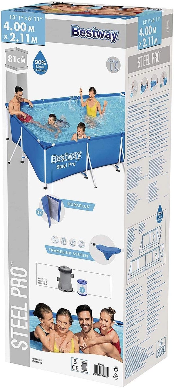Bestway Steel Pro Rectangular Frame Pool Set 13ft With Pump