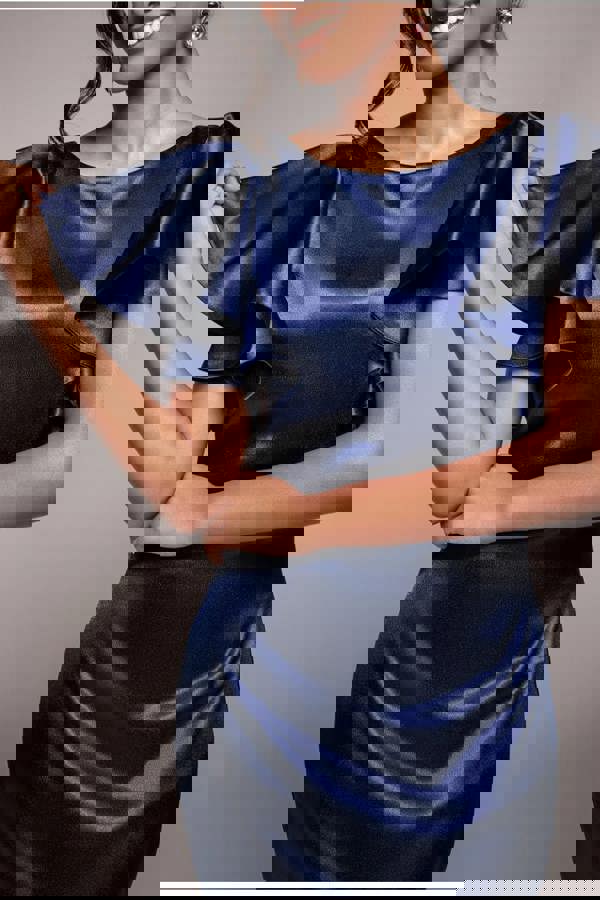 Satin Flutter Sleeve Mermaid Maxi - Navy DR3954