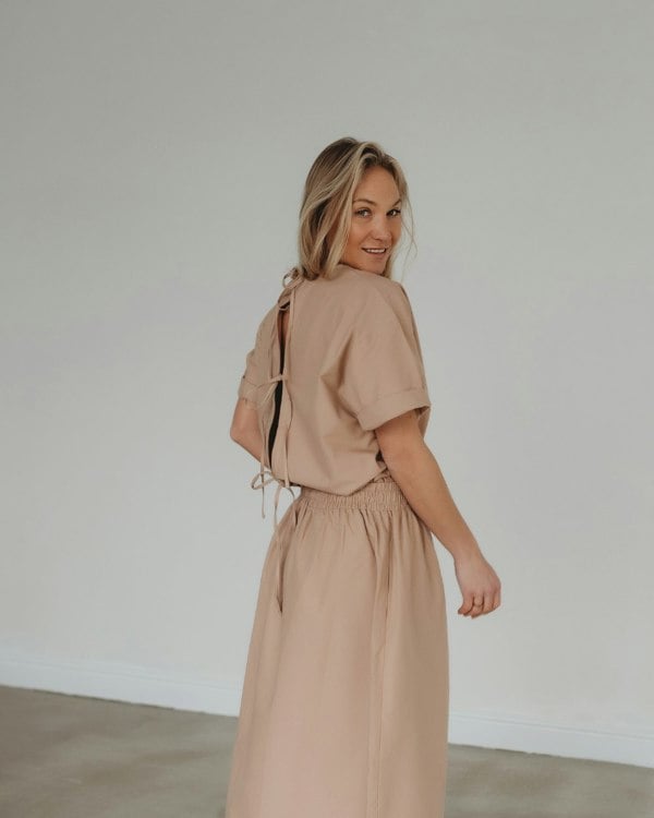 organic cotton Joyce Beige Midi Skirt- image 5