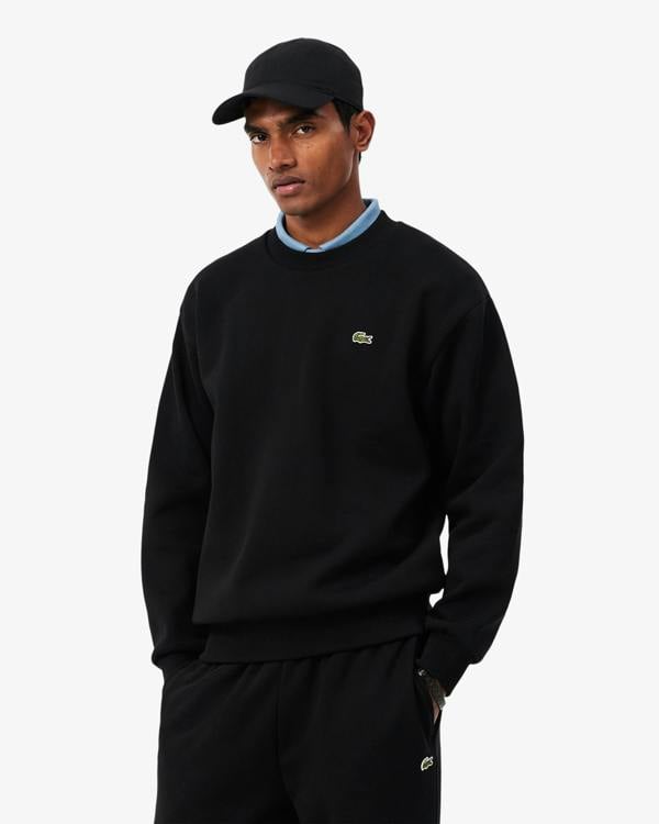Lacoste Fleece Mens Classic Fit Sweater - Black 031 | CHO | Designer Mens Crew Neck Sweatshirts