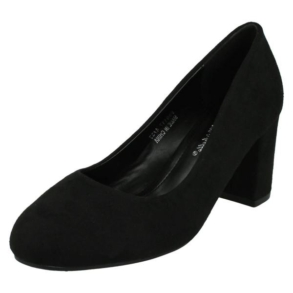 Anne Michelle Ladies Anne Michelle Mid Block Heel Court Shoe with Metal Heel Trim F90117
