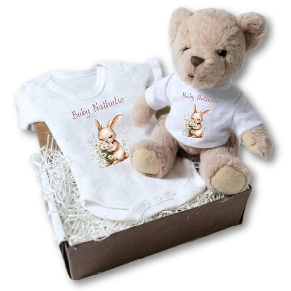 Personalised Daisy Bunny Baby Gift Box - Teddy & Vest