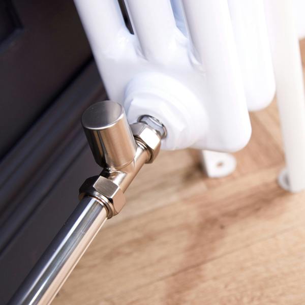 Flode Straight Round Thermostatic Radiator Valve Pack | 15mm x 1/2" | Brushed Steel