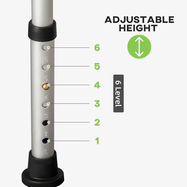 Adjustable height stool with black base and numbered height markings on leg