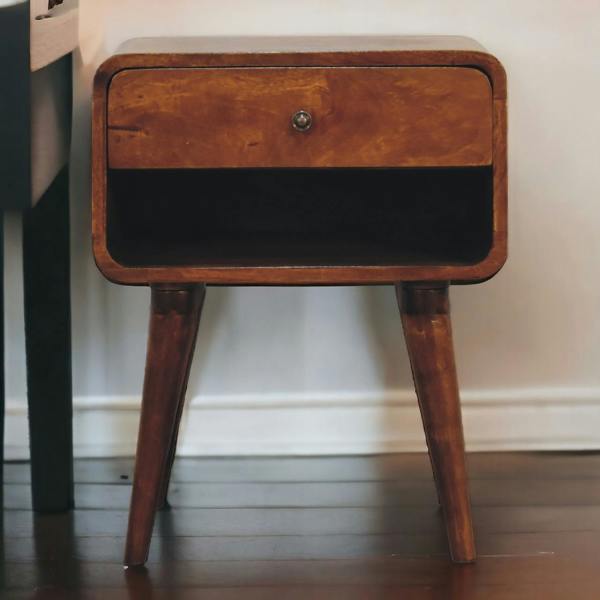 Artisan Furniture Solid Wood Curve Open Slot Chestnut Bedside