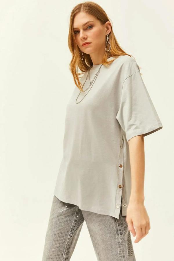 Hoxton Gal 100% Cotton T-Shirt with Side Buttons