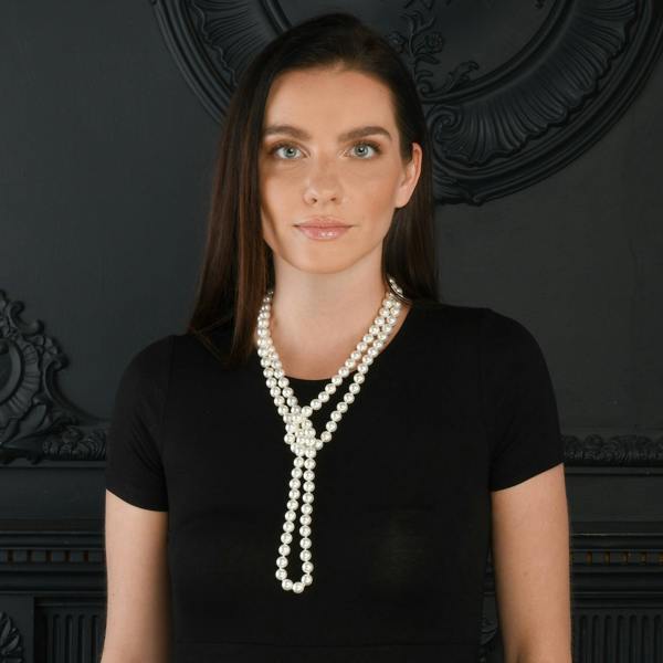 Zavana 55-inch Long Stylish Pearl Necklace for Women with White Shell Pearls
