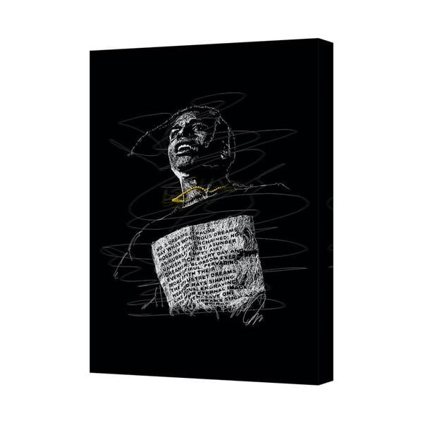 Benjamin Tate Design Abstract Black Canvas Wall Art Portrait With Scribble Lines And Text Block