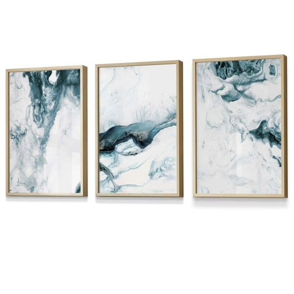 Abstract Teal and White Set of 3 Framed Wall Art | Artze Wall Art UK