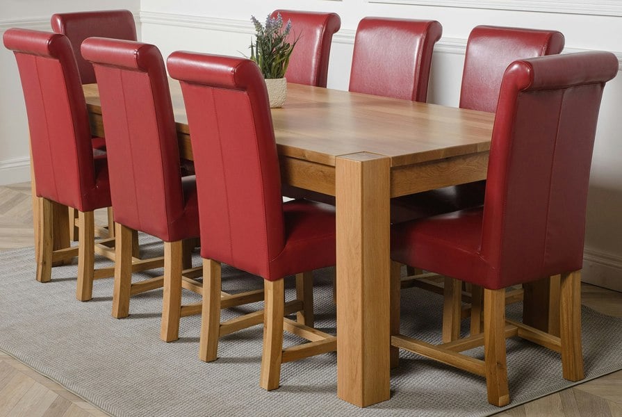 That's Furniture Kuba Extra Large Oak Dining Table with Washington Leather Chairs