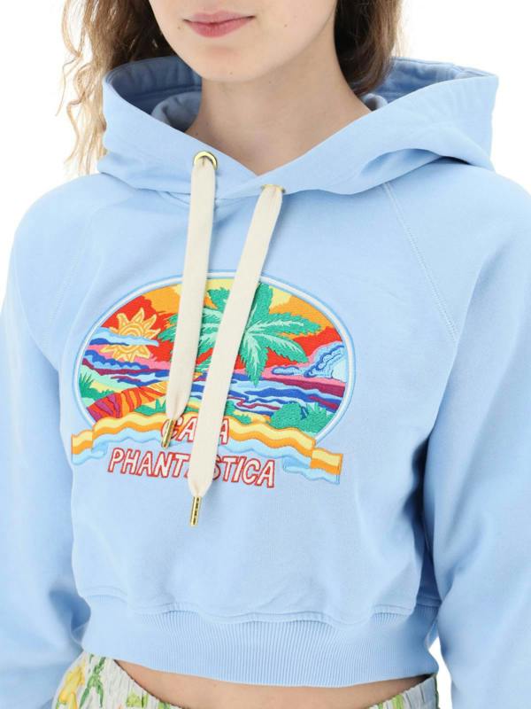 CASABLANCA WOMENS CASA PHANTASTICA CROPPED HOODIE BLUE - Notorious Plug