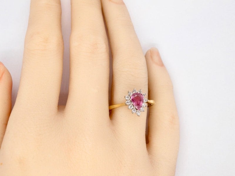 Vintage Tom A pear shaped ruby and diamond cluster ring