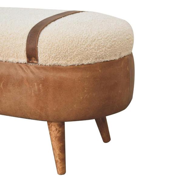 Artisan Furniture Solid Wood Tan Buffalo Boucle Nordic Bench