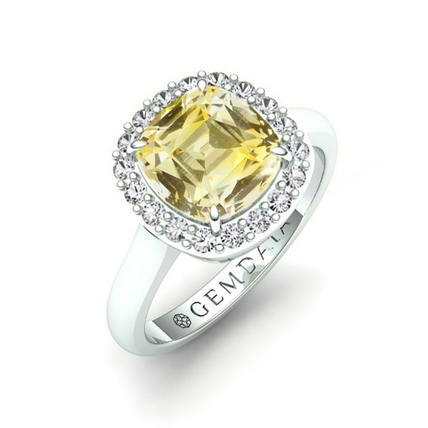 Gemdaia 4 Carat Yellow Sapphire & Diamond Halo Ring 