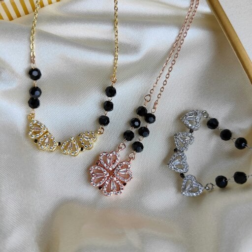 The Colourful Aura Mangalsutra Four Heart Magnet Foldable Zircon Crystal Pendant Necklace