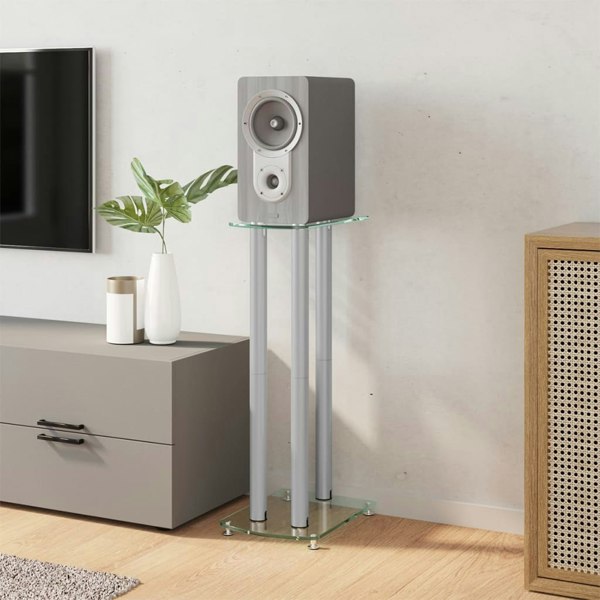Berkfield Speaker Stands 2 pcs Silver Tempered Glass 3 Pillars Design