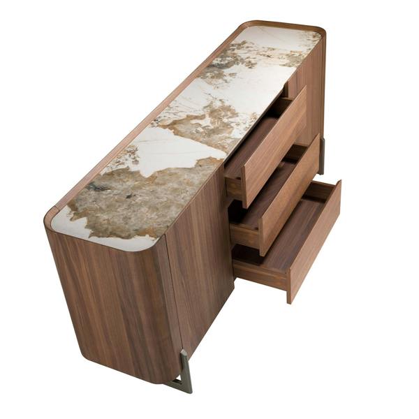 Angel Cerdá Walnut and dark metallised steel sideboard with porcelain marble top 3252