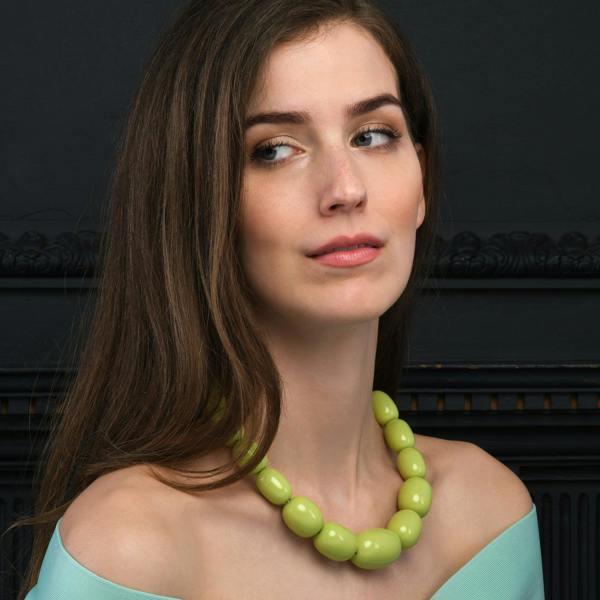 Zavana 20 inch Long Light Green Oval Beads Statement Necklace for Women