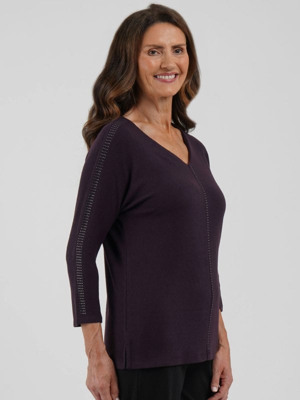TIGI-Wear Diamante Trim V Neck Top