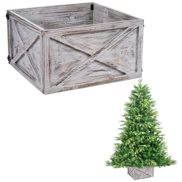 45x43x25cm Foldable Wooden Christmas Tree Collar in Distressed White image 6