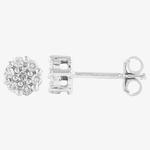 T. H. Baker 9ct White Gold 0.2ct Diamond Cluster Stud Earrings TH0123642